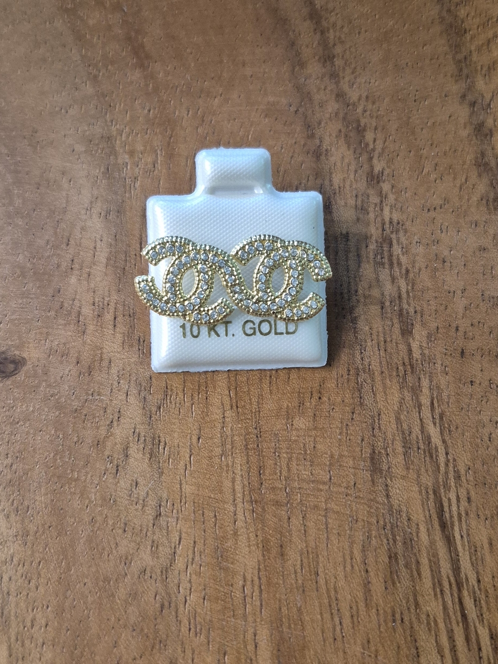 Gold Double-C Logo Pin Brooch - Crystal Accents